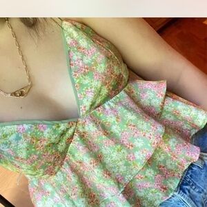 Floral Green and Pink Women's Top